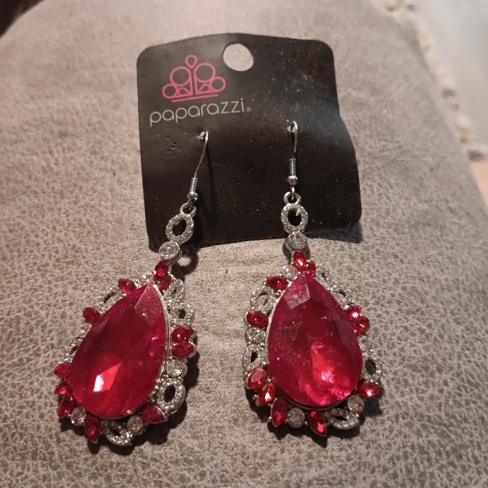 Paparazzi Red and Silver Teardrop Earrings